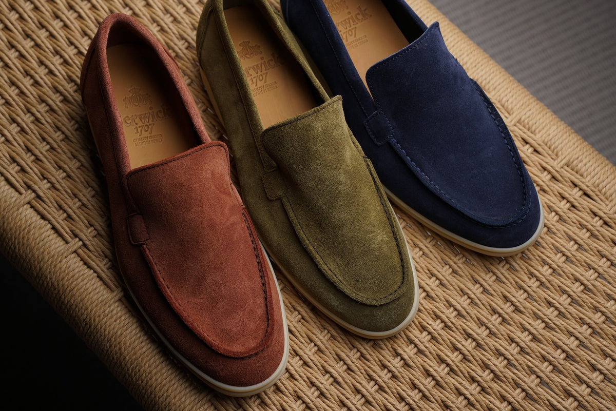 Berwick 1707 Men's Unlined Suede Venetian Loafers with White Sole