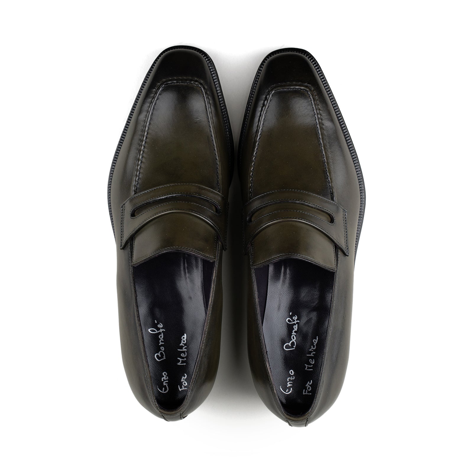 Chiseled Toe Penny Loafer - Dark Green Calf