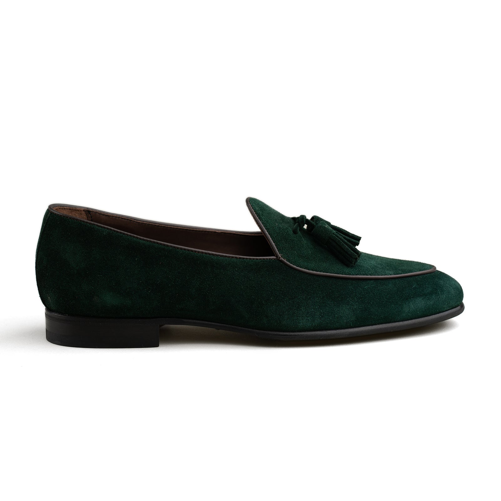 Belgian Tassel Loafer - Emerald Green Suede