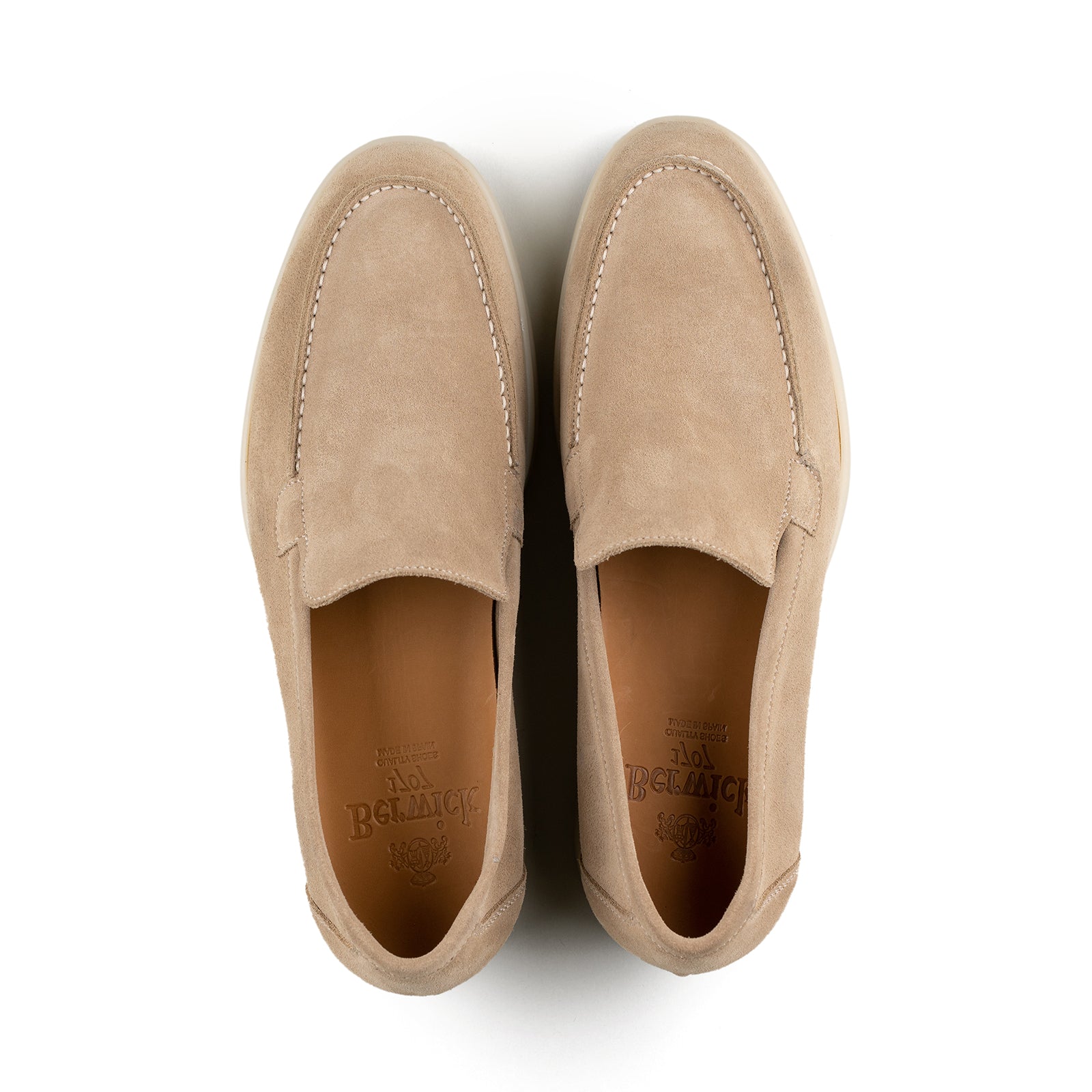 Berwick Palma Flex Venetian Mens Beige Suede Loafer Top Down View 