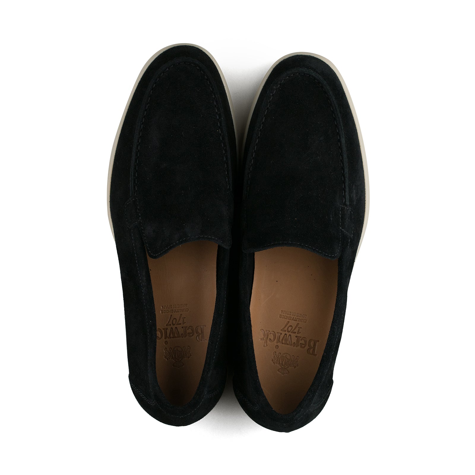Berwick Palma Flex Venetian Mens Black Suede Loafer Top Down View