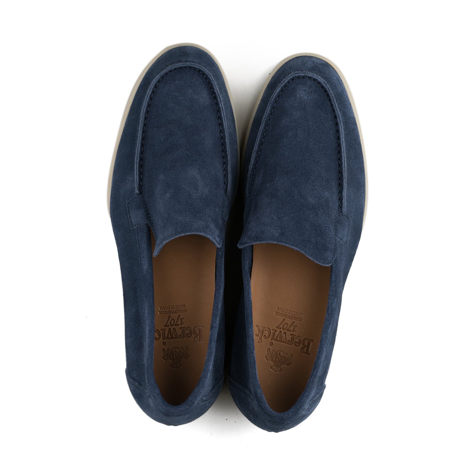 Berwick Palma Flex Venetian Mens Blue Suede Loafer Top Down View 