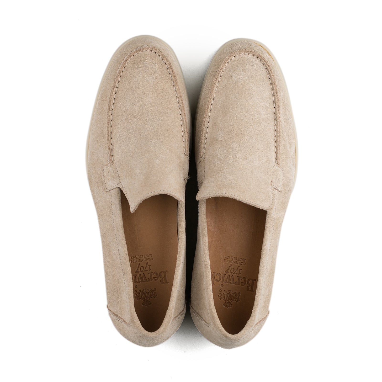 Berwick Palma Flex Venetian Mens Sand Suede Loafer Top Down View 