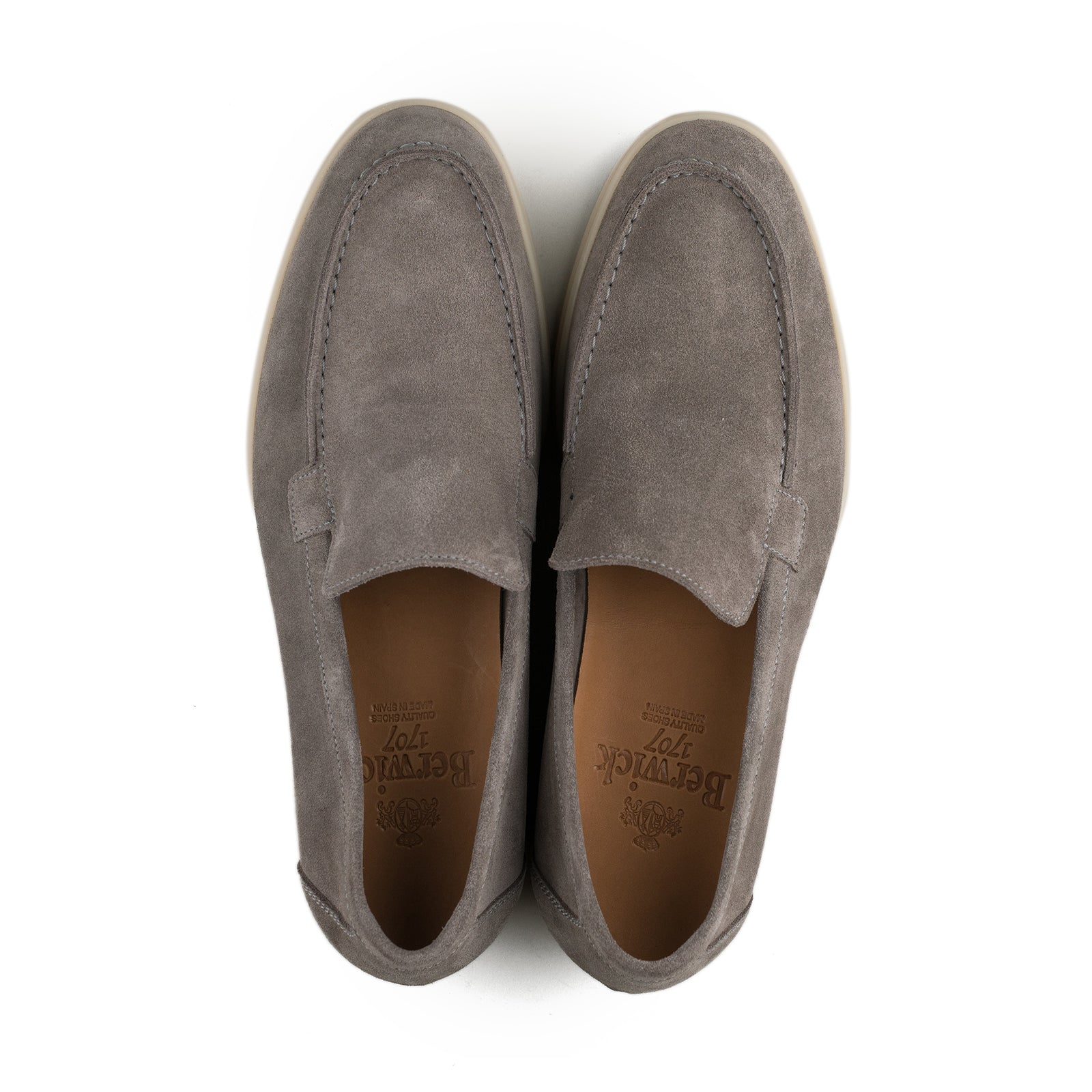 Berwick Palma Flex Venetian Mens Taupe Grey Suede Loafer Top Down View 