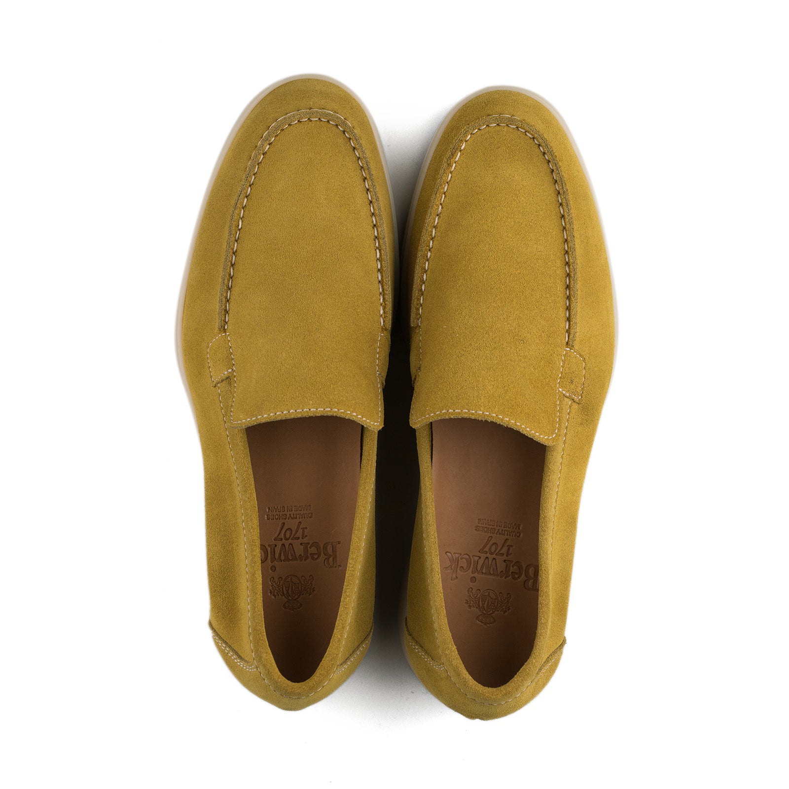 Berwick Palma Flex Venetian Mens Yellow Suede Loafer Top Down View 