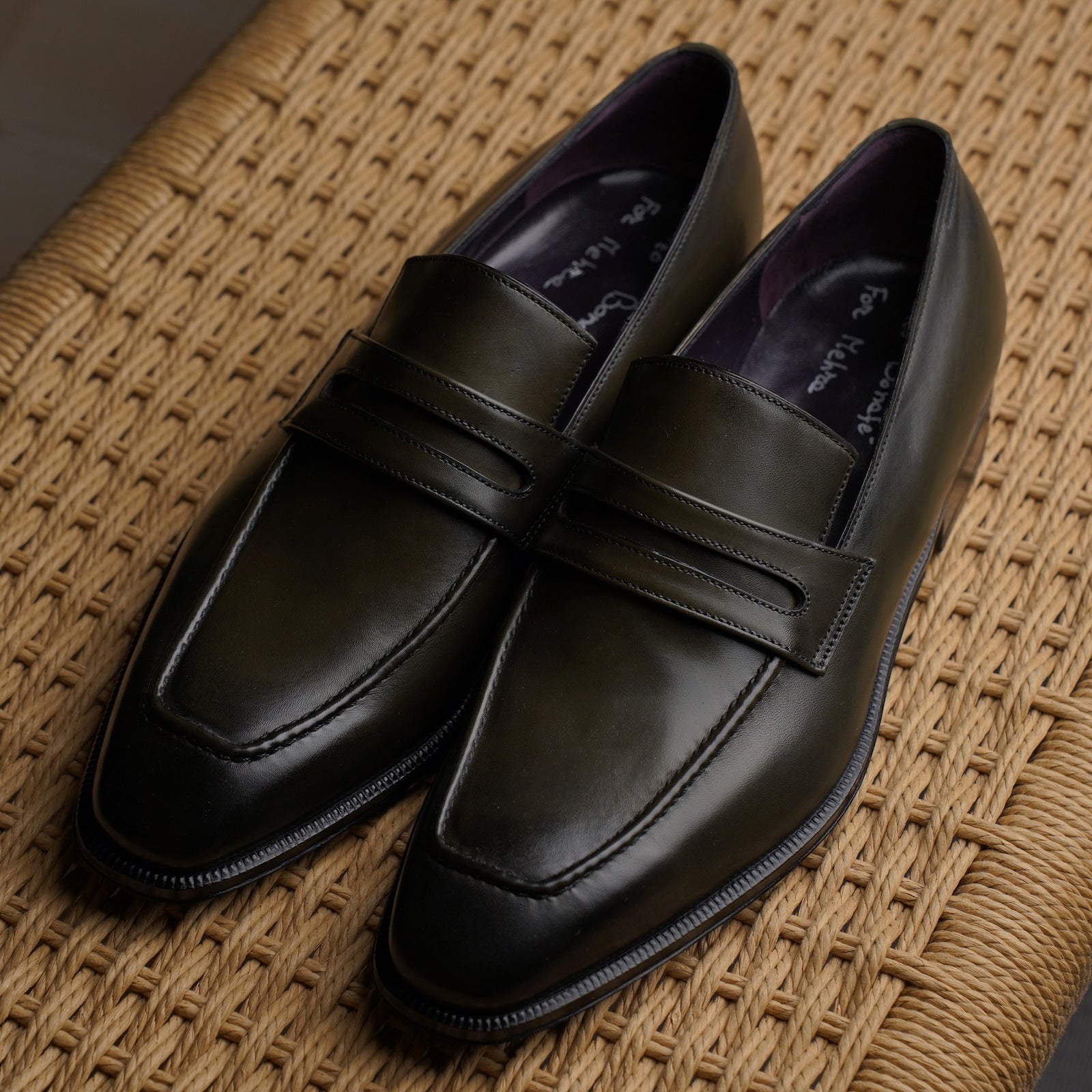 Chiseled Toe Penny Loafer - Dark Green Calf