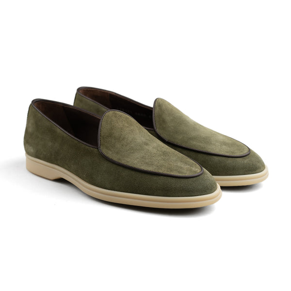 Belgian Loafer w/ Rubber Sole - Green Suede