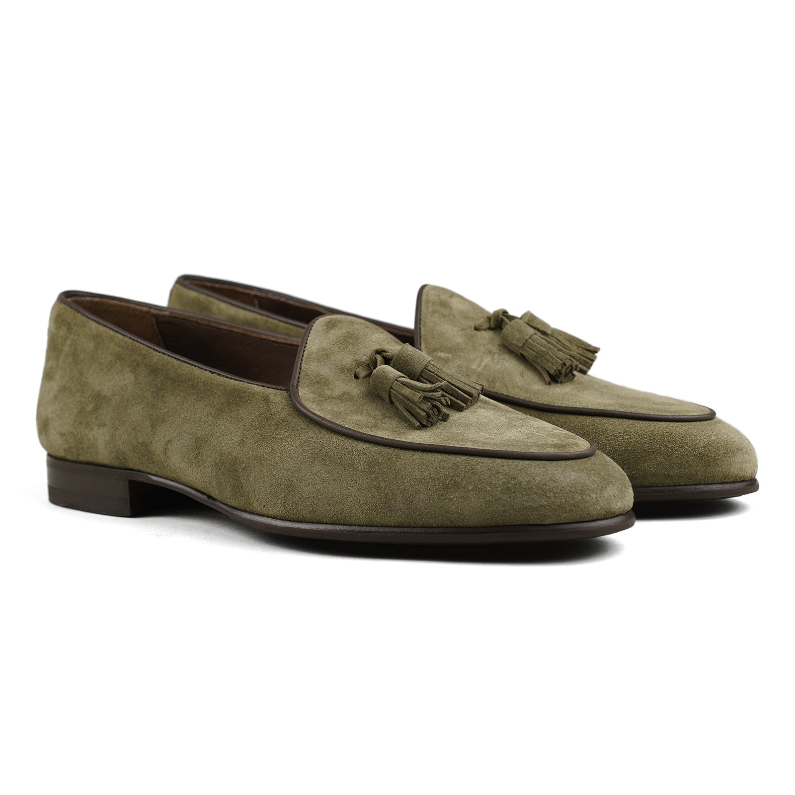 Mocasín belga con borlas - Ante verde