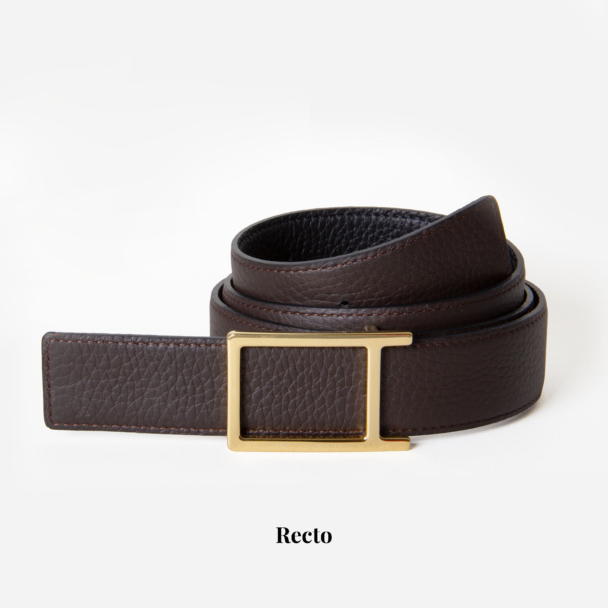 Signature Monogram HIRATSUKA Debossed Black Gold Belt for Men